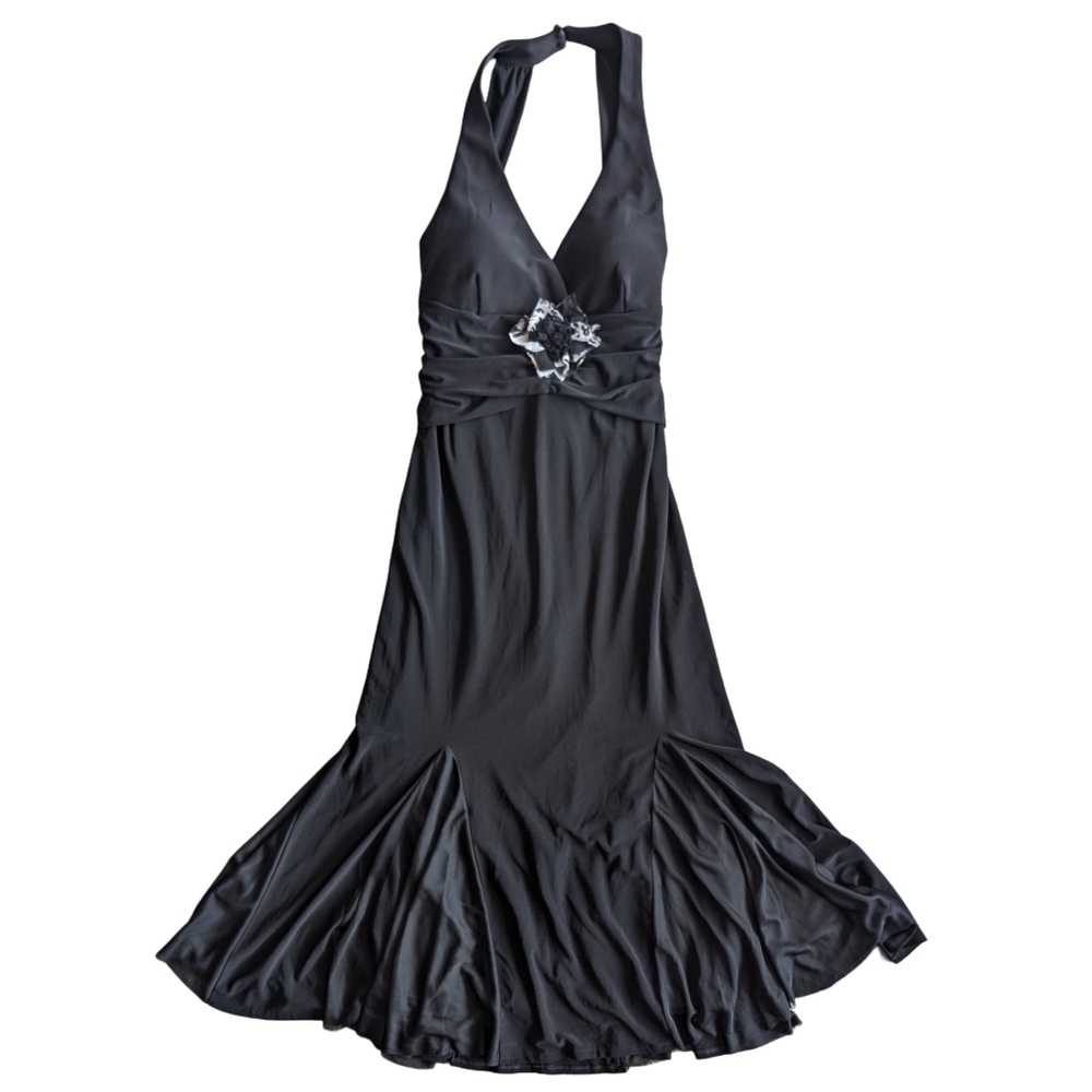 Vintage Joseph Ribkoff Black Womens Size‎ 6 Halter Maxi Dress layer mermaid cut